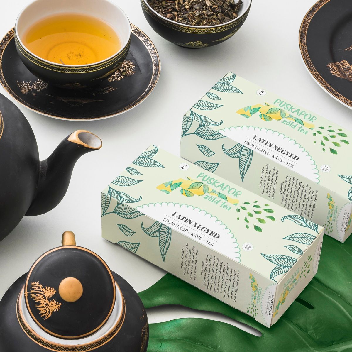 Latin negyed puskapor zöld tea csomagolás terv
