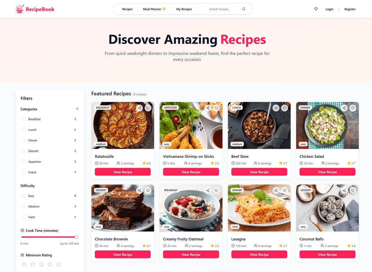 Recept weboldal – fullstack vizsgamunka UI design